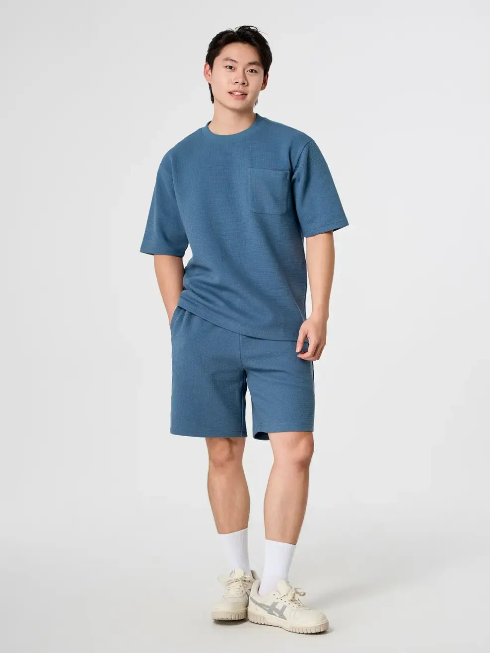 Bộ Đồ Vải Hiệu Ứng Túi Ngực - Xanh da trời 017 - M