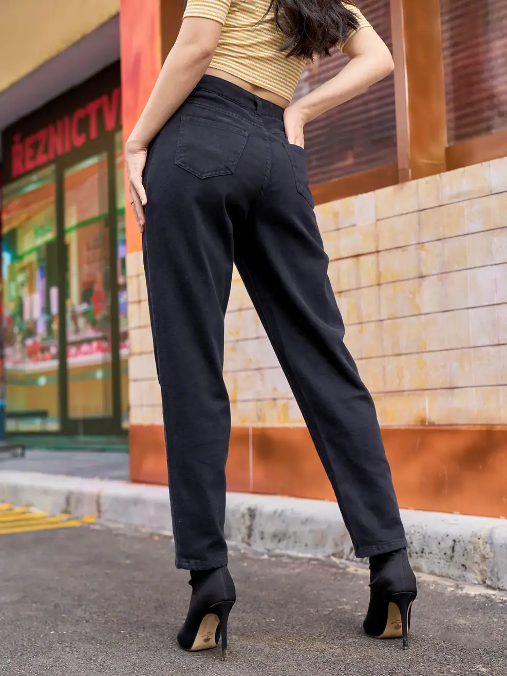 Quần khaki dáng boy túi dọc - Đen - 29