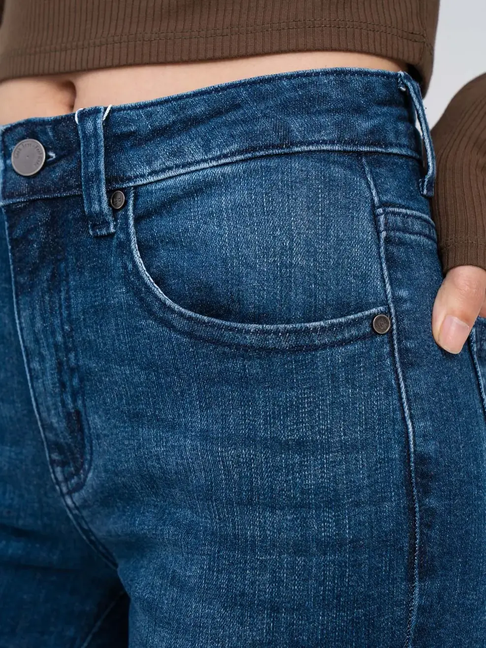 Quần jeans nữ skinny túi đồng hồ chéo - Xanh đậm