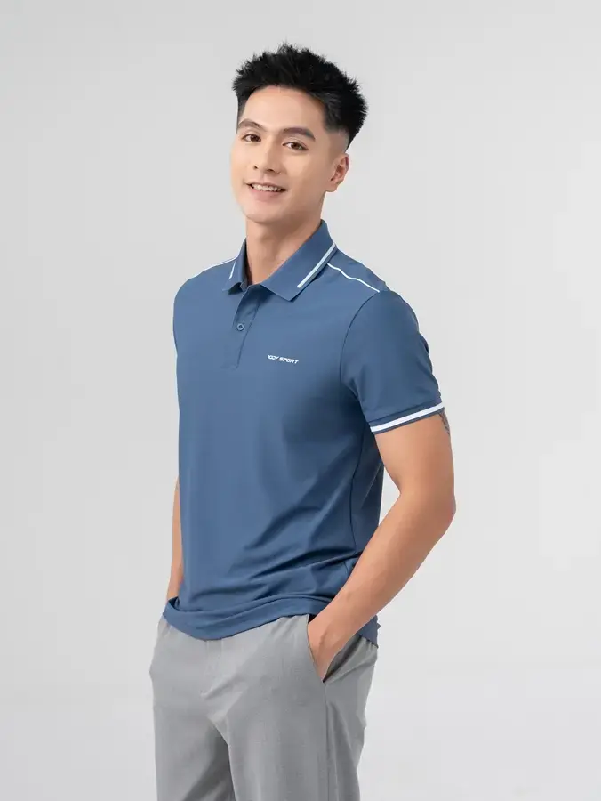 POLO THỂ THAO NAM PHỐI LÉ NỔI BẬT - Xanh than - M