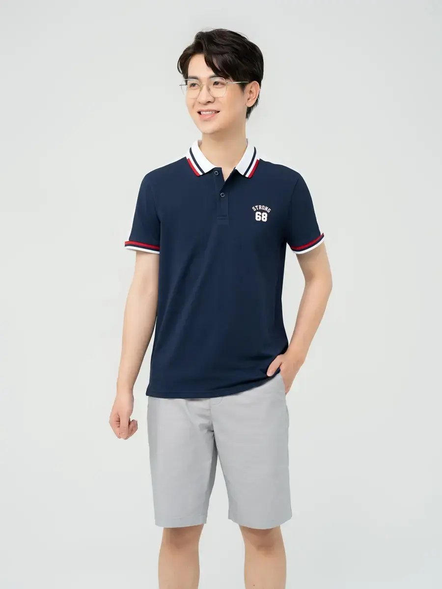 Polo Nam Cafe Phối Tay - Navy Phối Trắng 1 - M