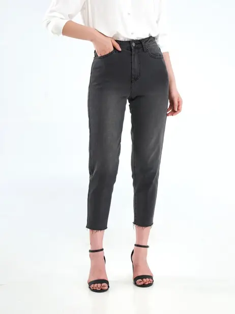 Quần Jeans Nữ Lưng Cao Gấu Tua Rua