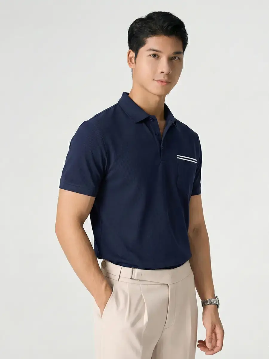 Polo Nam Phối Dây Dệt - Tím than - M