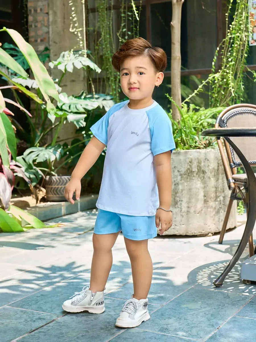 Bộ đồ kid tay raglan - Trắng Xanh - 2