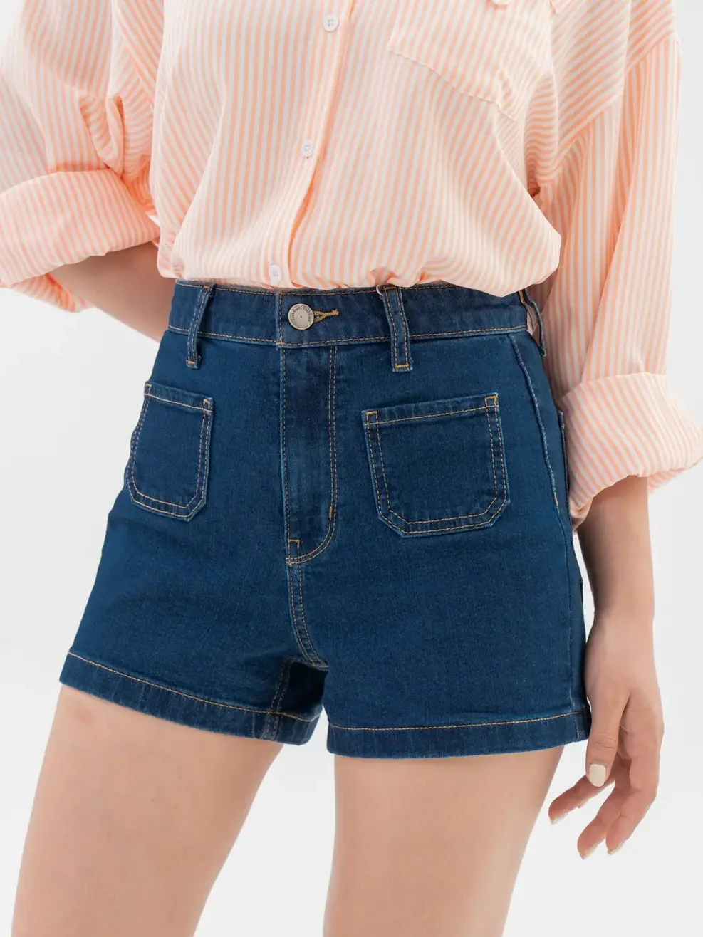 Quần Short Jeans Nữ Túi Vuông - Xanh đậm - 25