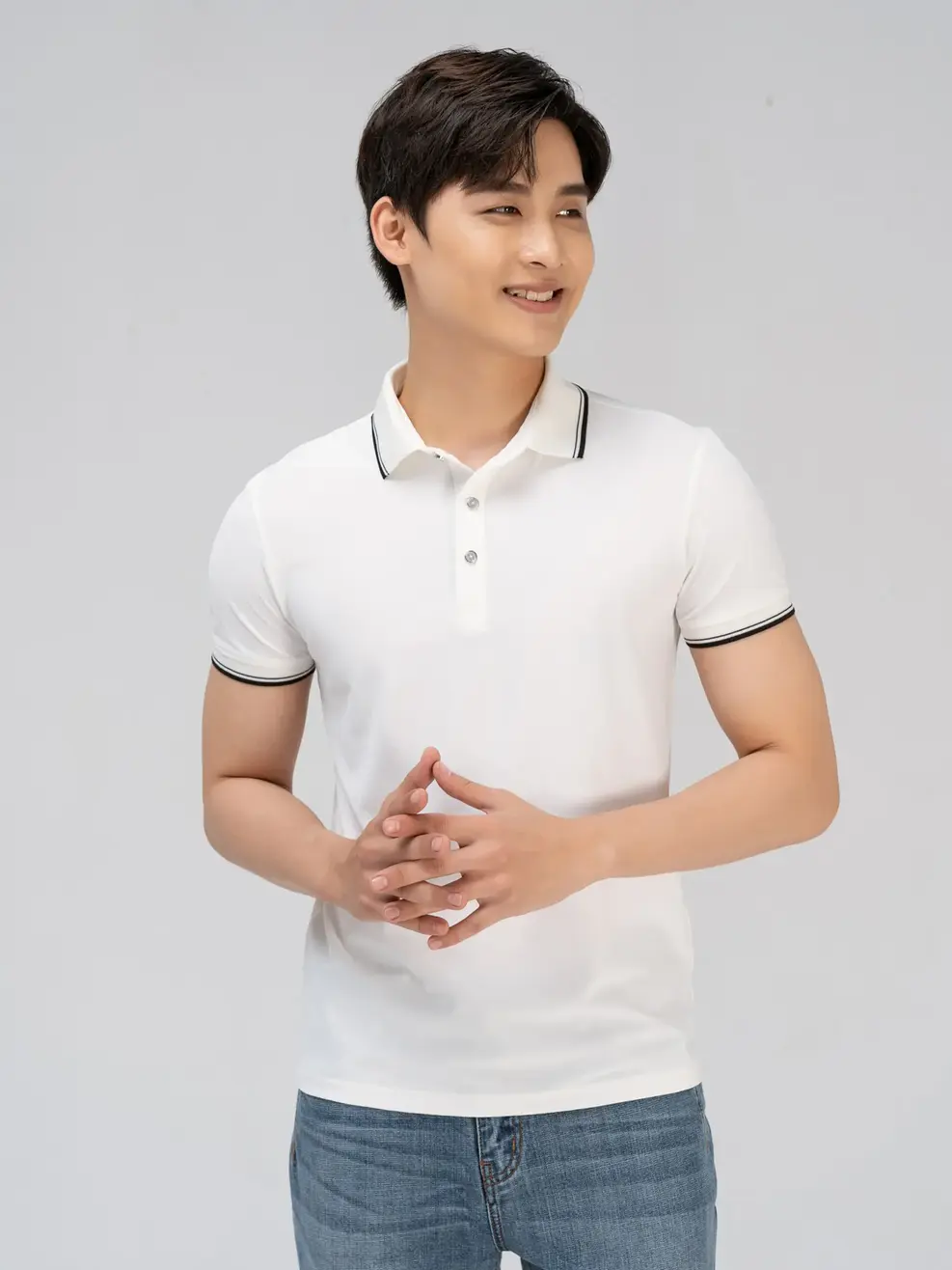 Áo polo nam airy cool bo kẻ - Trắng kem - 4XL