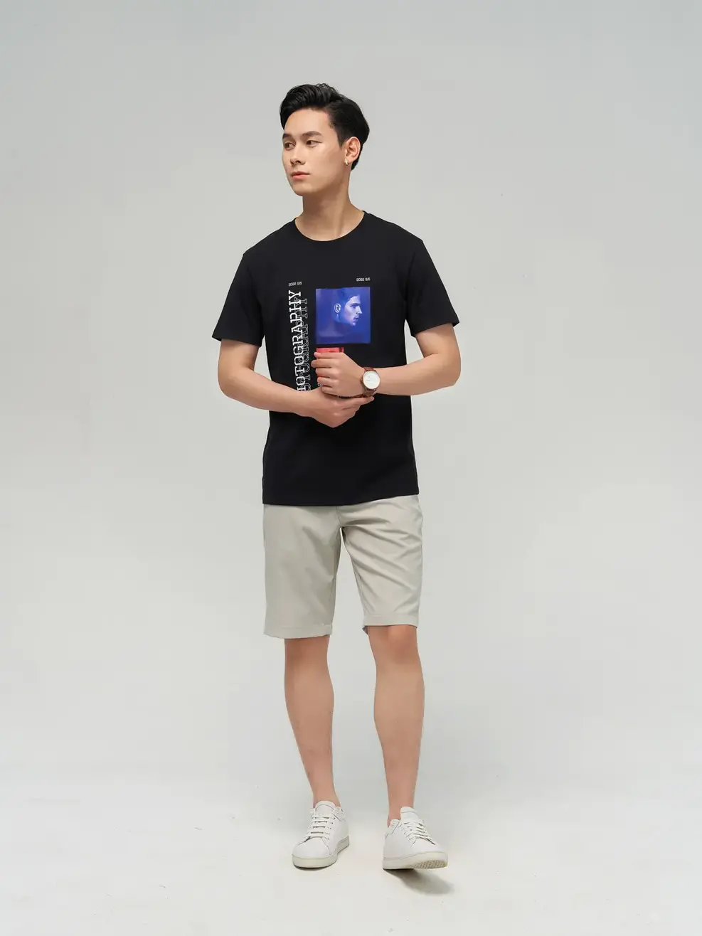 Áo thun nam in chữ PHOTOGRAPHY - Đen - 2XL