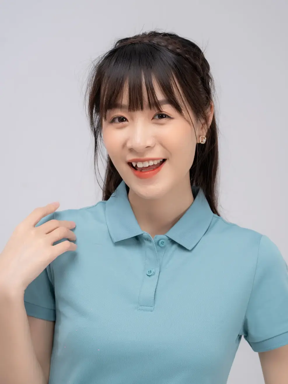 Áo polo nữ mắt chim in logo - Xanh ngọc - S