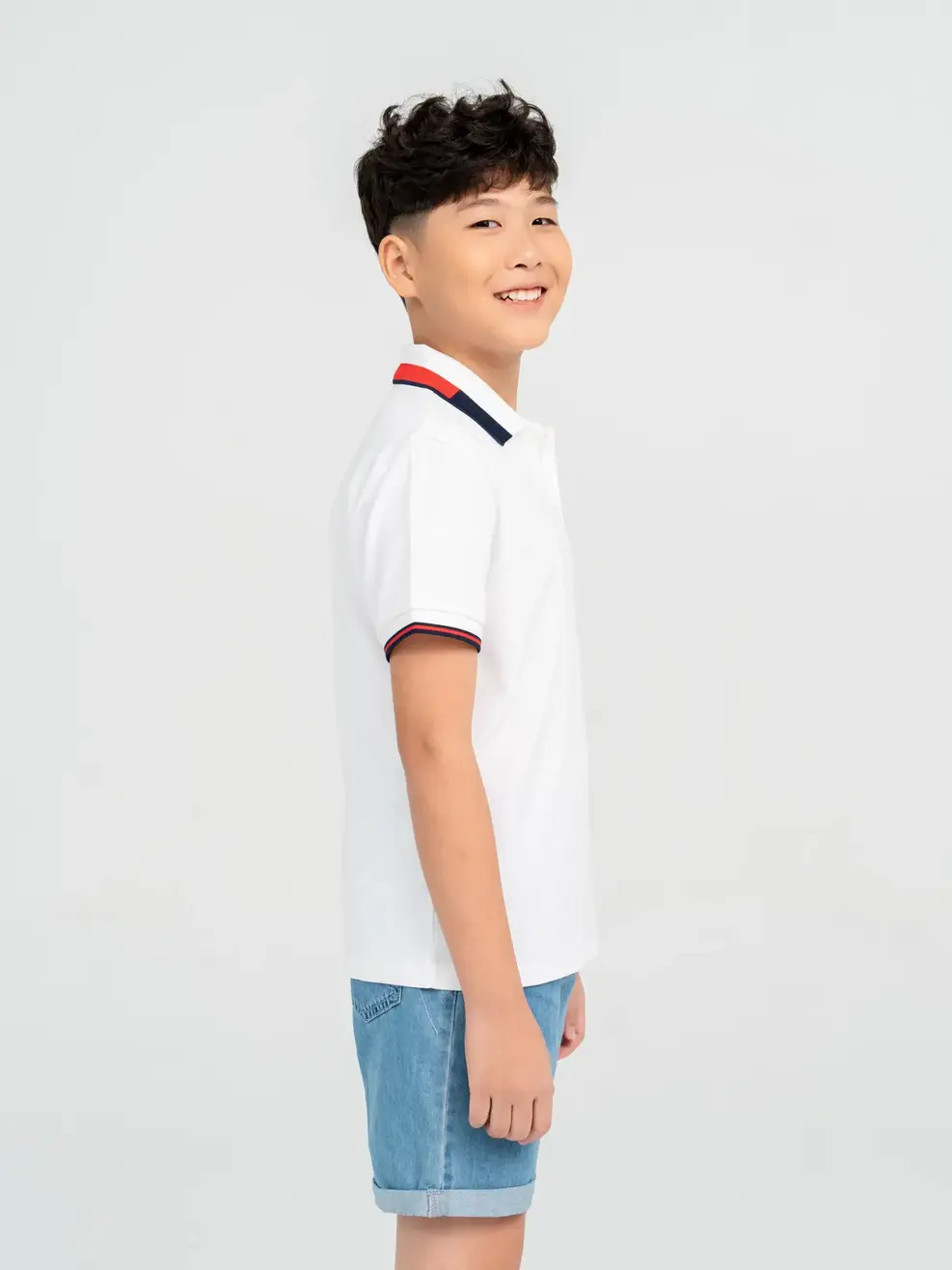 Polo Kid Cafe Dệt Tổ Ong Phối Bo - Trắng - 8