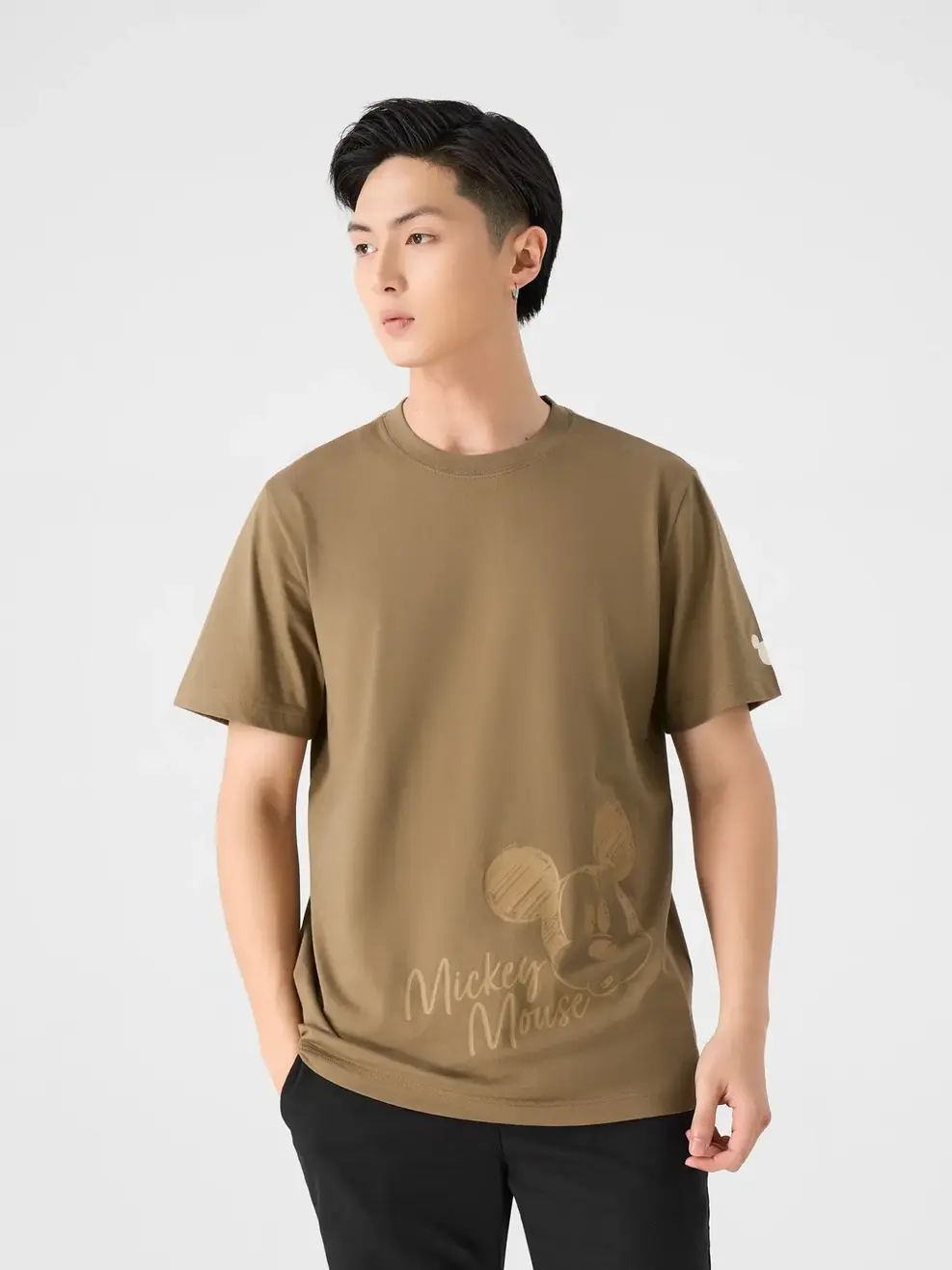 Áo Phông Nam In Mickey Mouse - Nâu - L