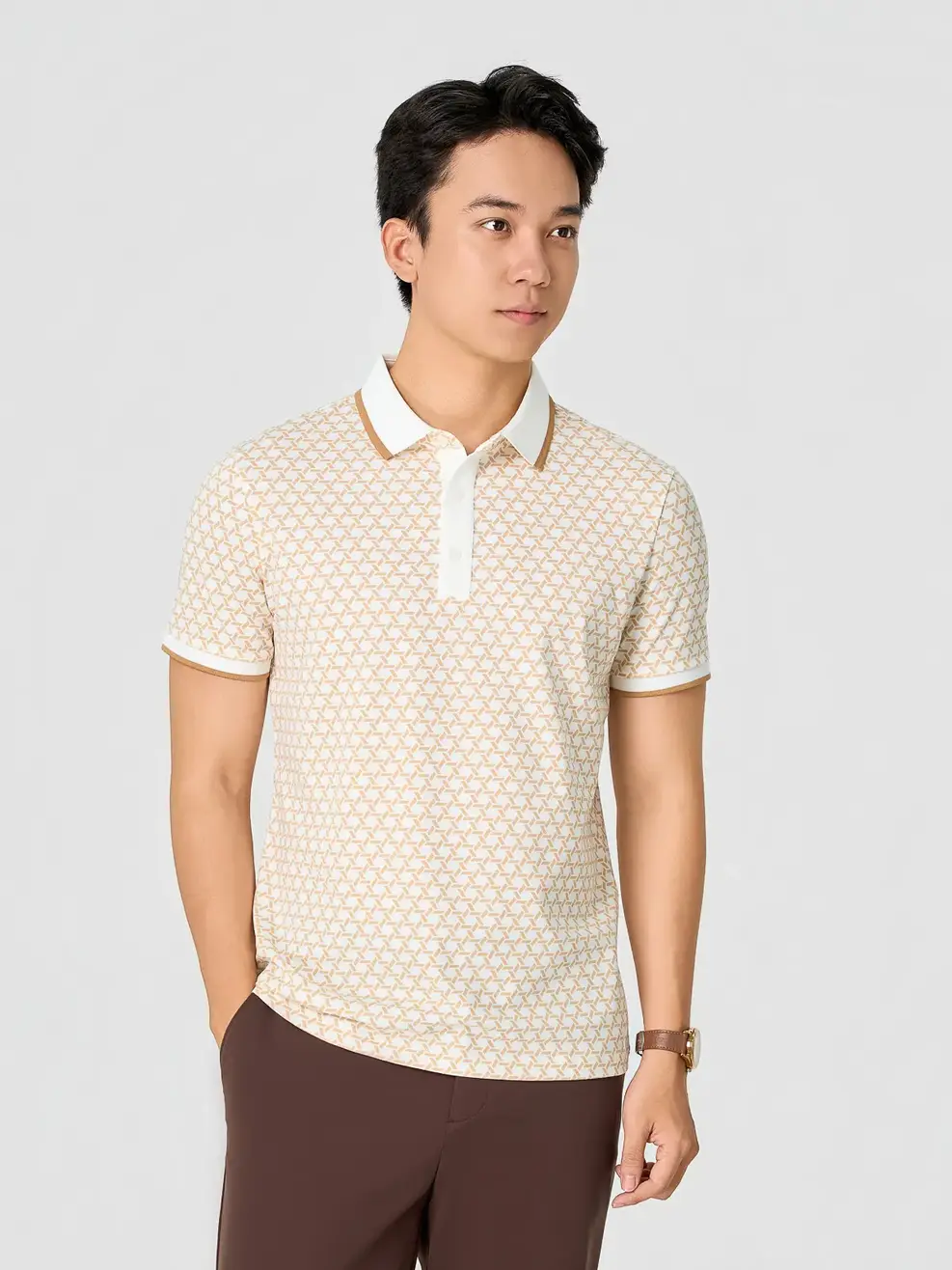 Áo Polo Hoạ Tiết In Tràn - Hoạ Tiết Be 004 - S
