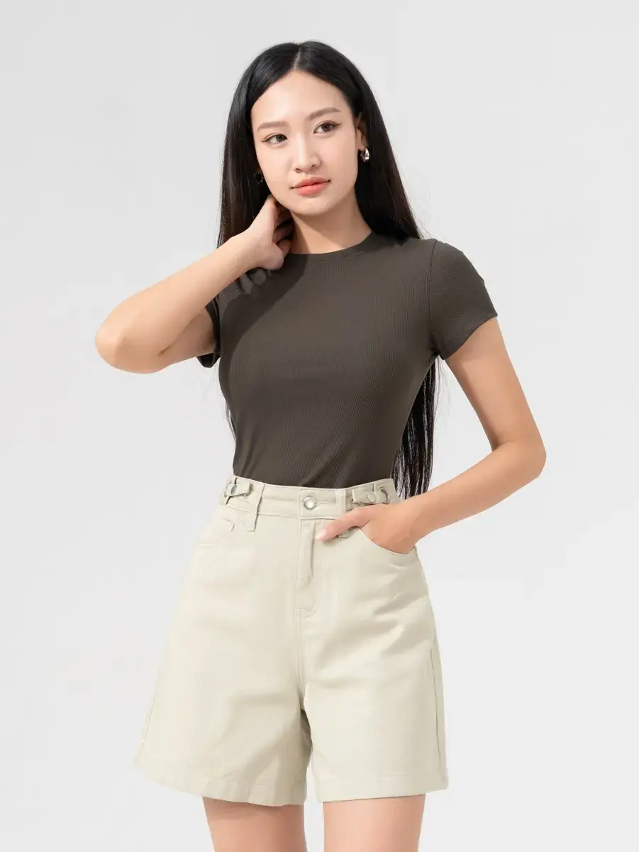 T-shirt Nữ Slimfit Thun Rib Tăm Nhỏ - Rêu - S