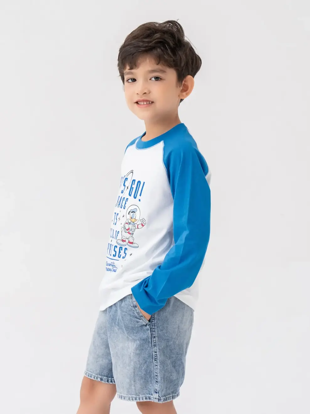 Áo Dài Tay Kid Zeclang Hình In Mickey Trước Ngực - Trắng phối xanh lam - 2