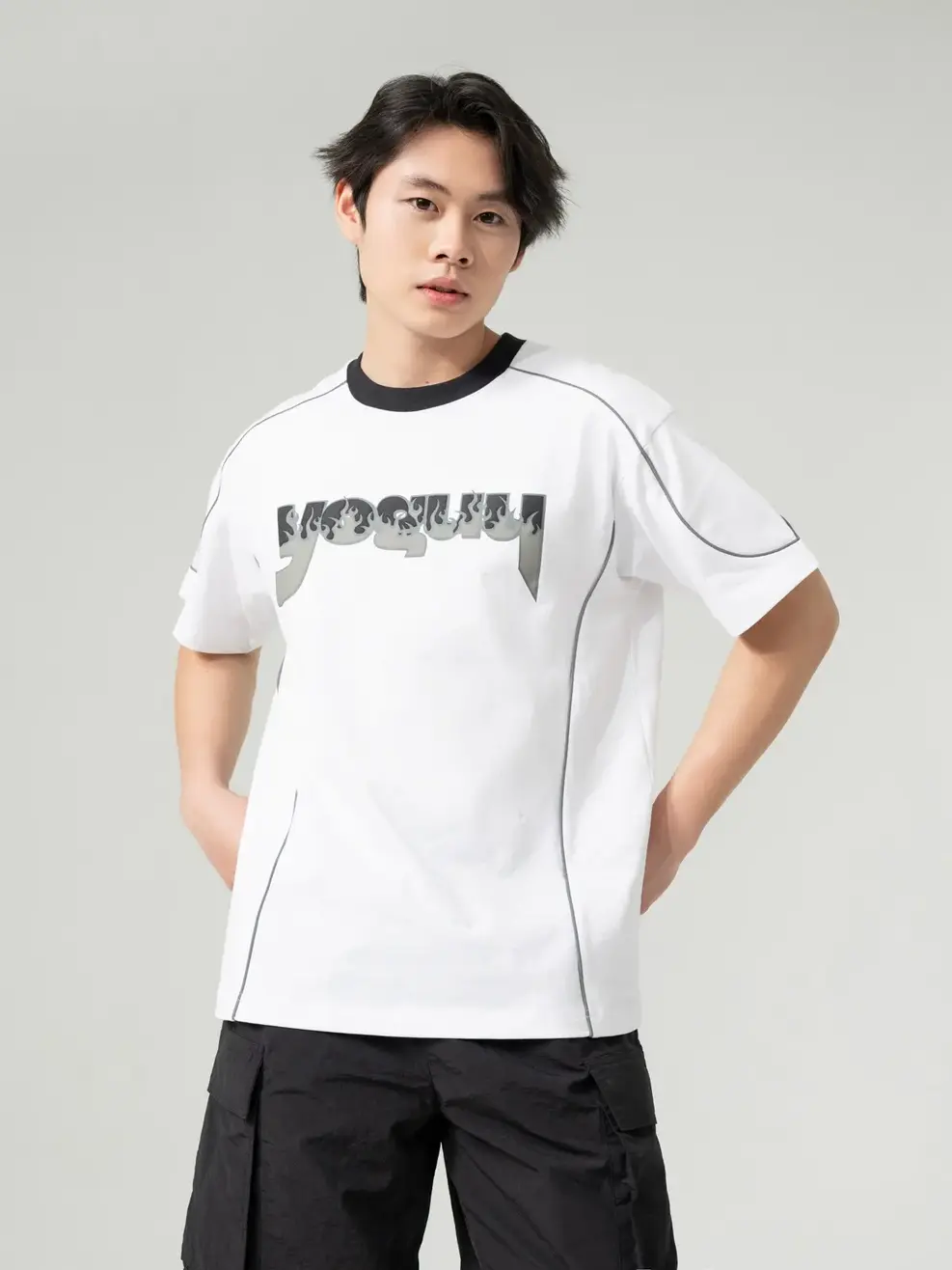 T-shirt Yoguu Phối Viền Phản Quang - Trắng - 0