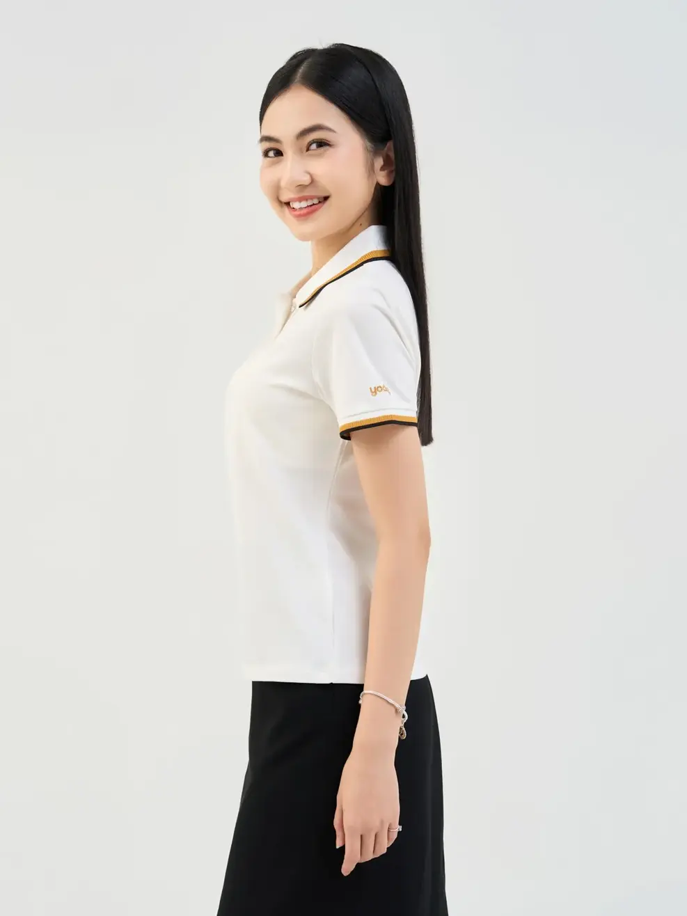 Áo Polo Nữ Mắt Chim Bo Hiệu Ứng Dệt Nổi - Trắng - S