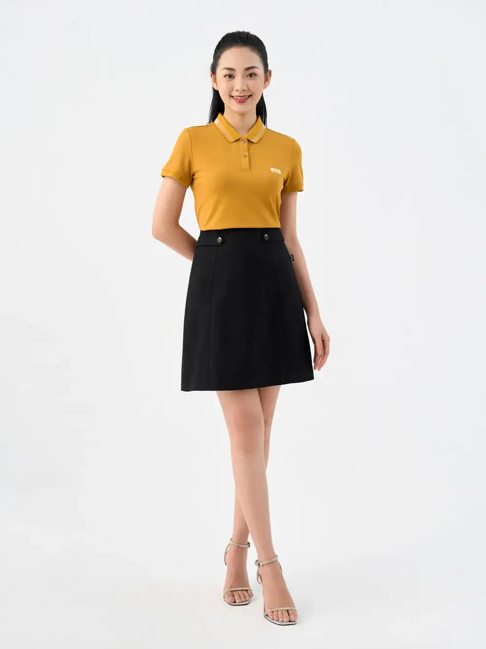Áo Polo Nữ Mắt Chim Phối Bo - Vàng - 2XL
