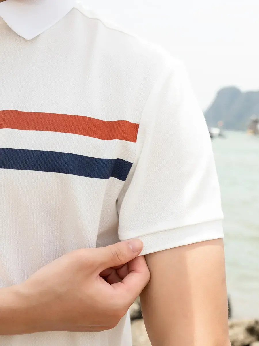 Áo polo nam mắt chim in vạch ngực phối màu - Trắng - M