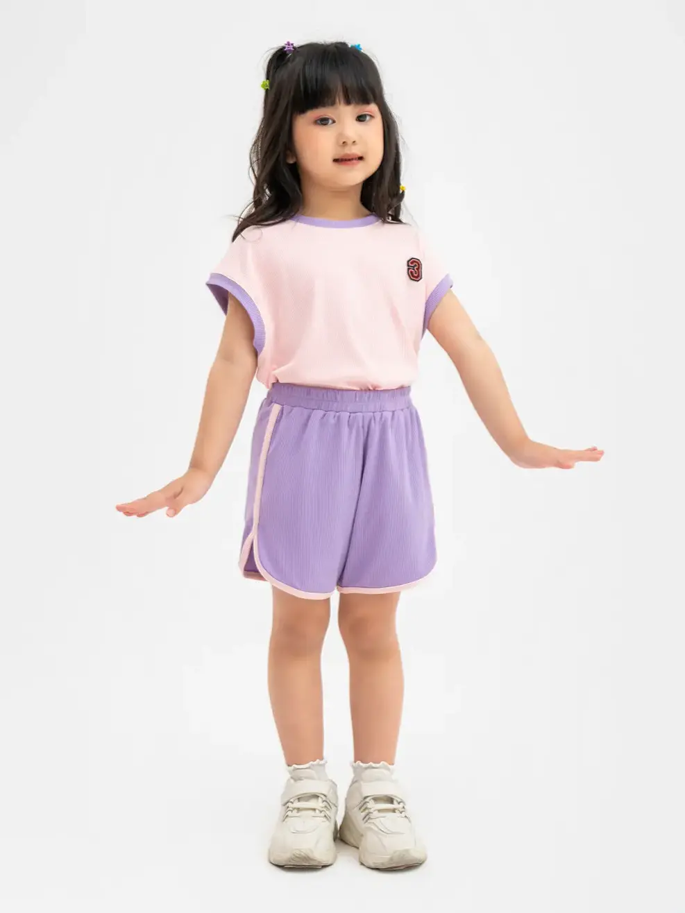Đồ Bộ Kid Tay Chờm Thêu Logo - Tím Hồng - 2