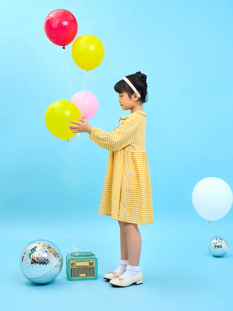 Đầm kid xòe cổ sen - Kẻ vàng - 2