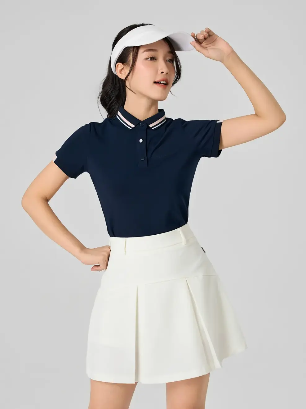 Polo Nữ Yody Sport Bo Cổ Dệt Kẻ Phối Màu - Tím than - S