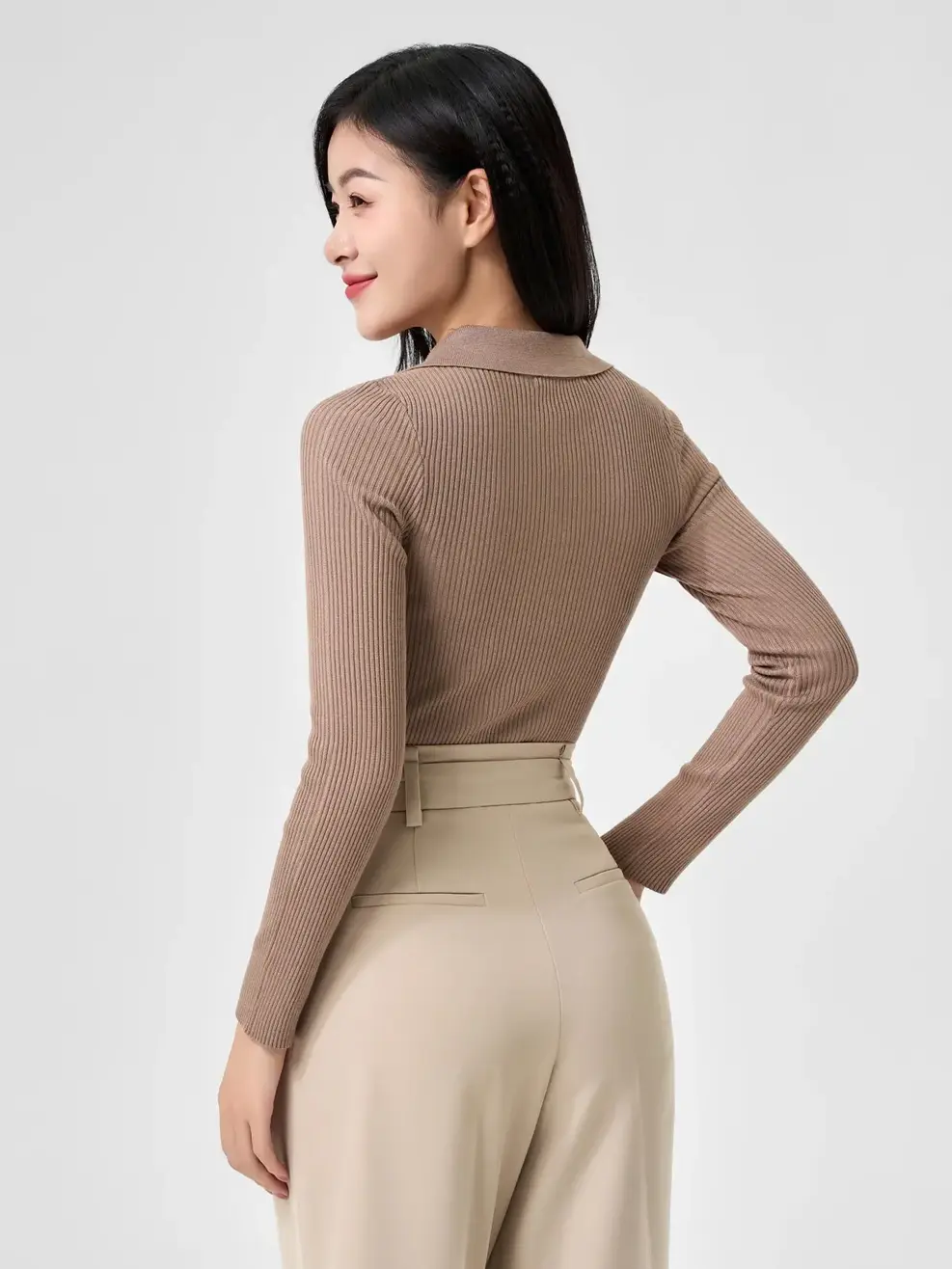 Áo Len Nữ Cổ Bẻ - Nâu - S