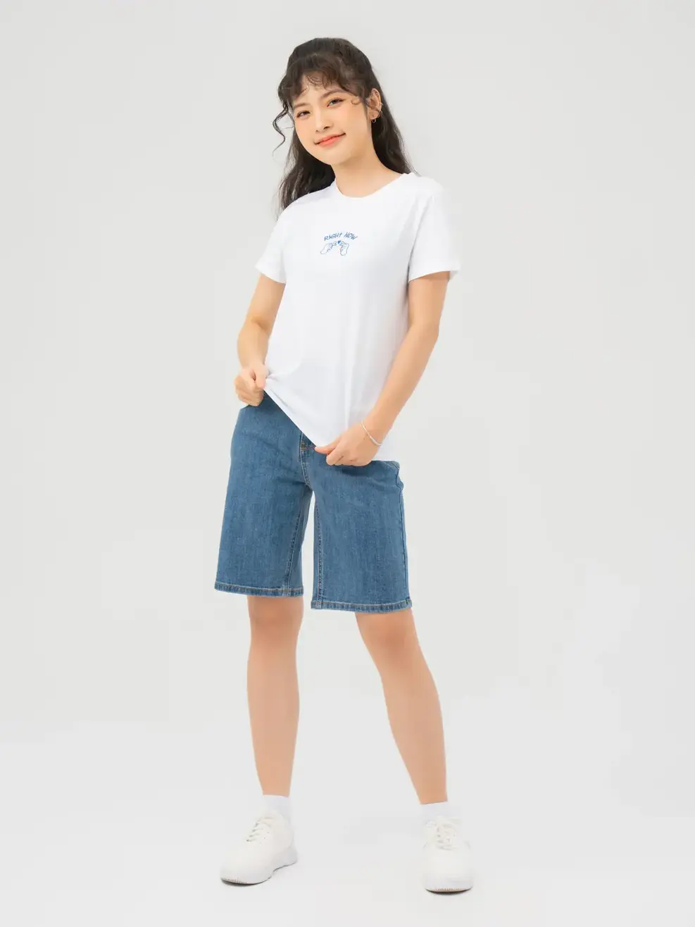 T-shirt Nữ Thêu Chữ Right Now Cotton Usa - Trắng 1 - S