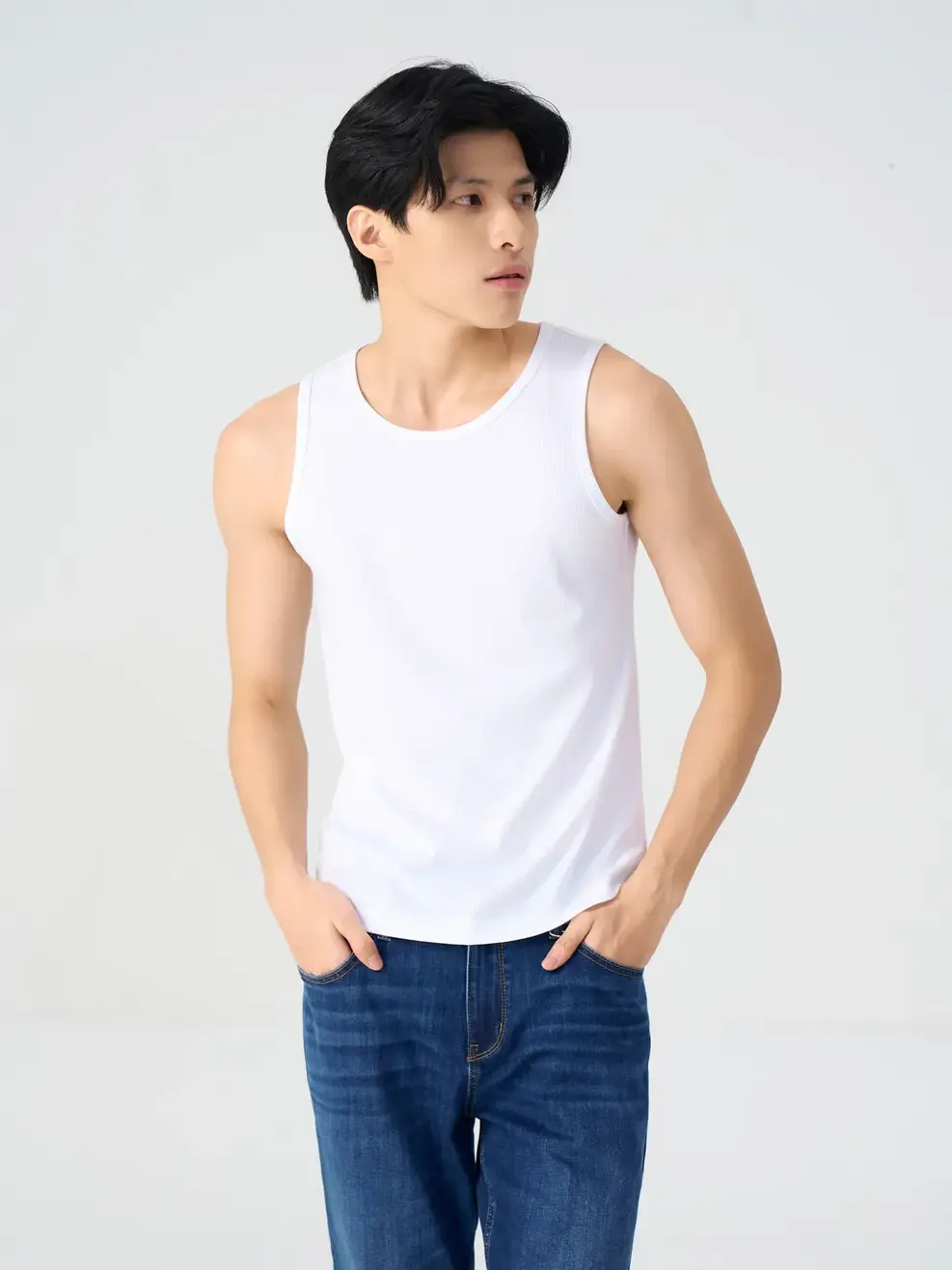 Ba Lỗ Nam Rib Cổ Tròn - Trắng - M