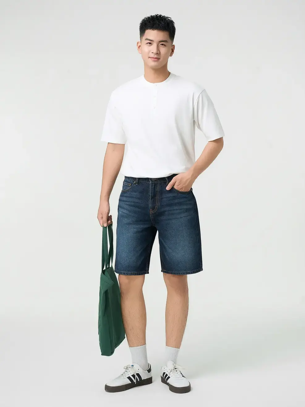 Quần Short Jeans Nam Regular Mài Xước - Màu chàm 003 - 31