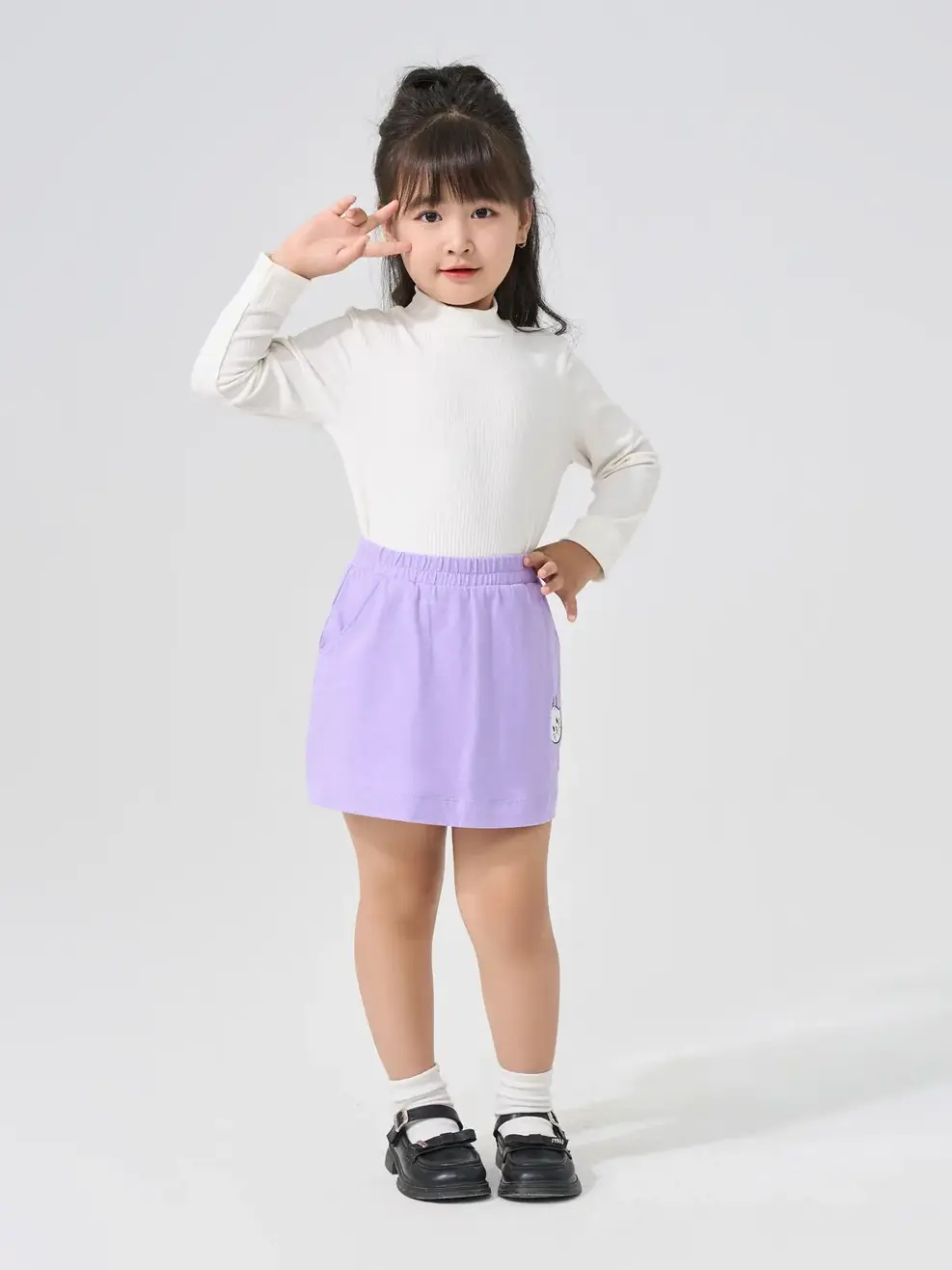 Áo Thu Đông Trẻ Em Thun Tăm Cổ Cao - Trắng - 2-3