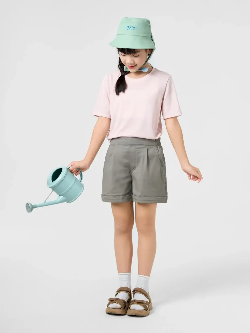 Quần Shorts Bé Gái Cơ Bản Xếp Li - Xám 014 - 10-11