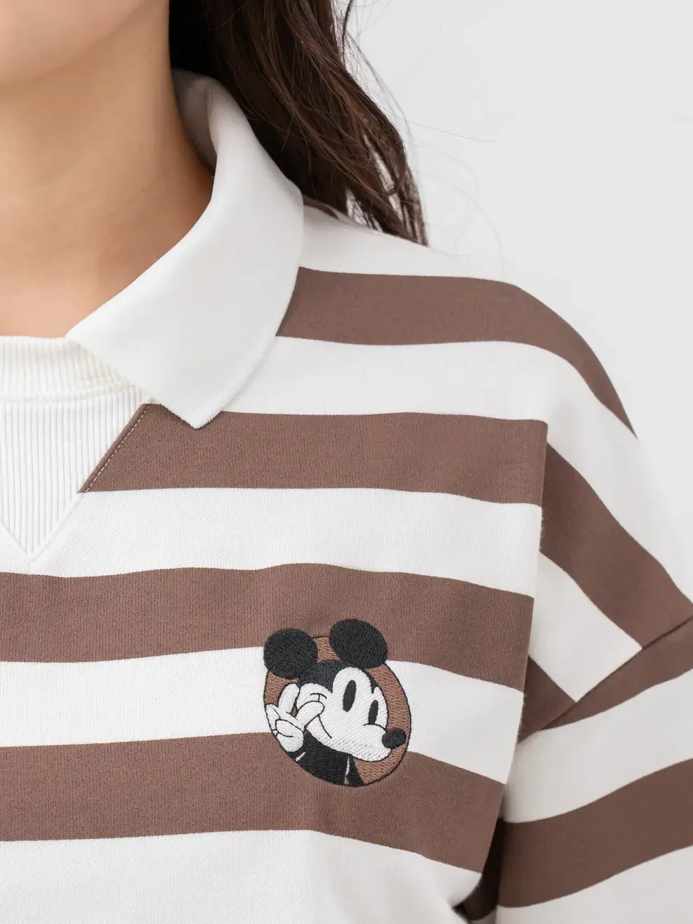 Áo Thu Đông Nữ Mickey Phối Kẻ - Kẻ trắng nâu - S