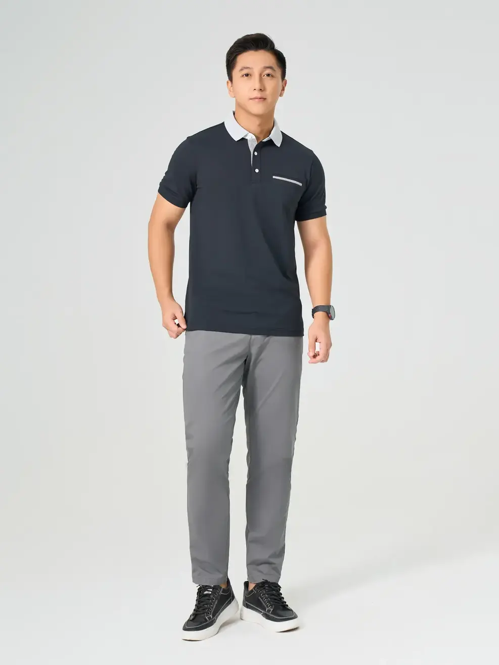 Áo Polo Nam Phối Kẻ Chéo - Đen - M