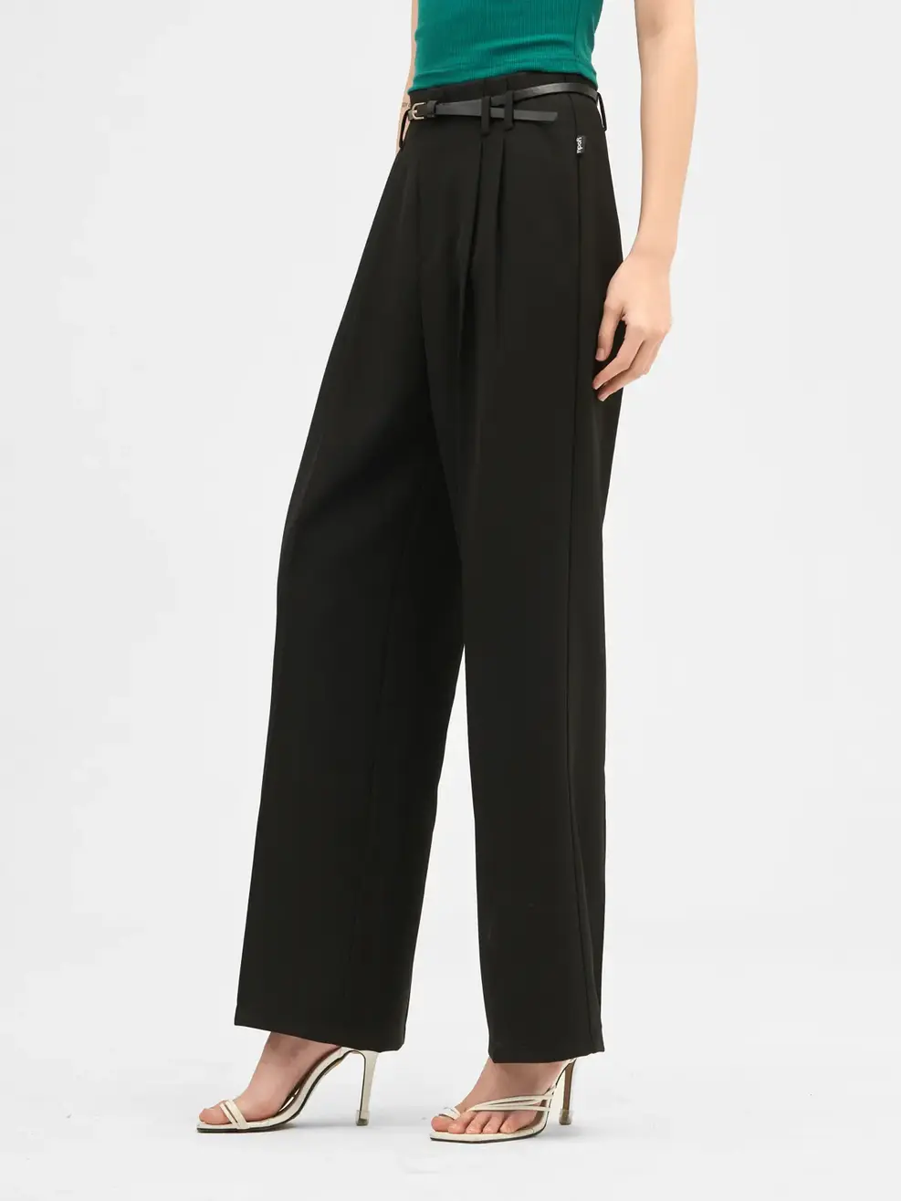 Quần Tây Nữ Suông Cạp Cao Đai Eo  - Đen - S