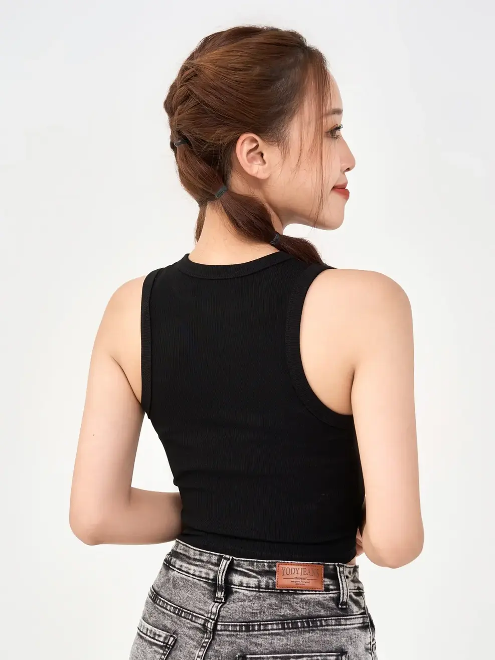 Áo 3 Lỗ Nữ Thun Rip Cơ Bản - ĐEN 1 - S