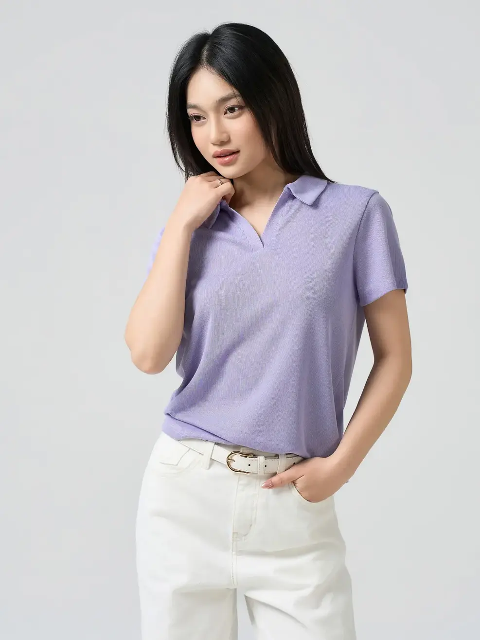 Áo Polo Dệt Họa Tiết - Màu tím 001 - M