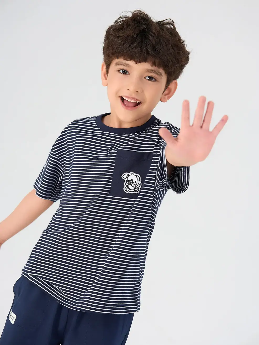 Áo Thun Cộc Tay Trẻ Em Kẻ Phối Túi - Kẻ navy - 2-3