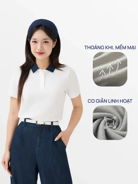 Áo Polo Nữ Ngắn Tay Cổ Phối Bo - Thoáng Khí - Năng Động