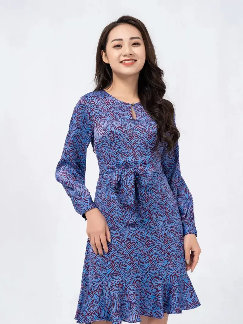 Đầm xòe đai thắt eo - Xanh - M