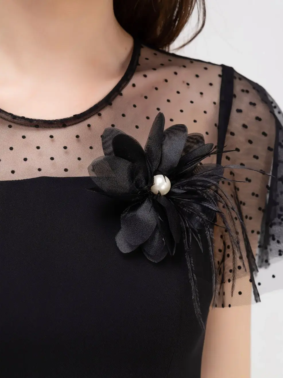 Đầm phối ren tay loe - Đen - M