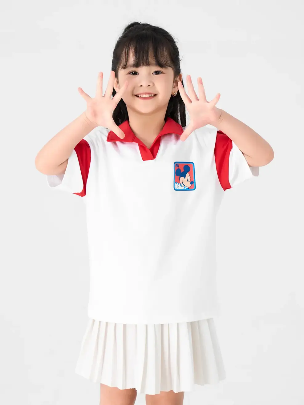 Polo Trẻ Em Phối In Mickey - Trắng phối đỏ - 2-3