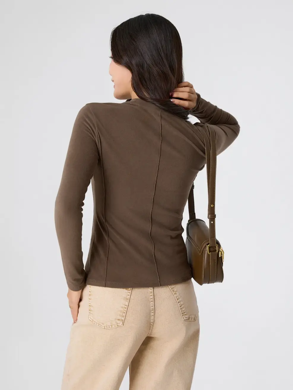 Áo Phông Dài Tay Dáng Ôm Cổ Tròn - Nâu 123 - S