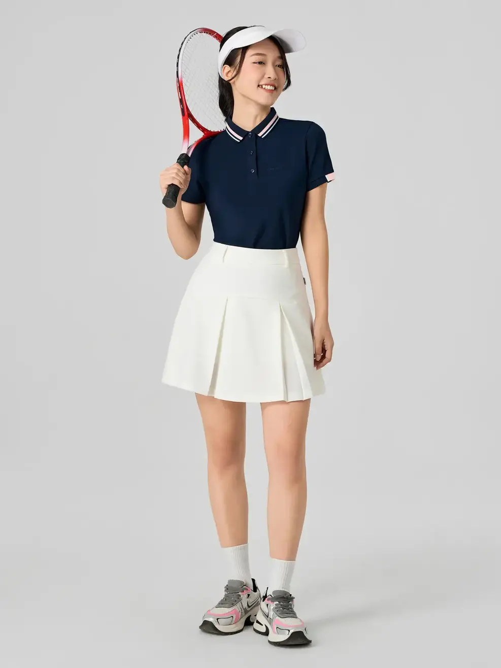 Polo Nữ Yody Sport Bo Cổ Dệt Kẻ Phối Màu - Tím than - S