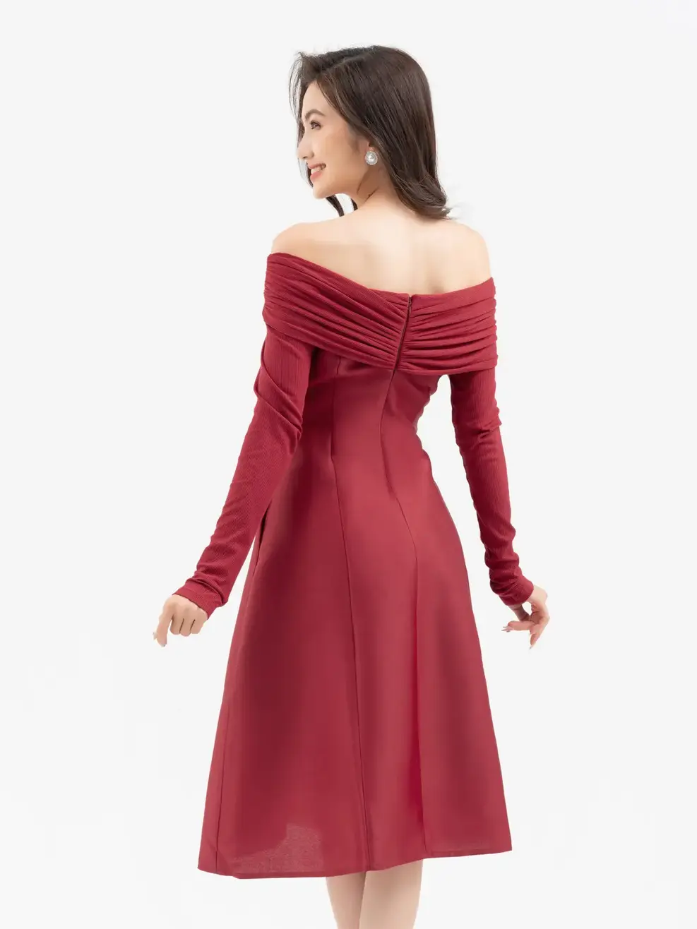 Đầm Đông Nữ Tay Dài Phối  - Đỏ - S