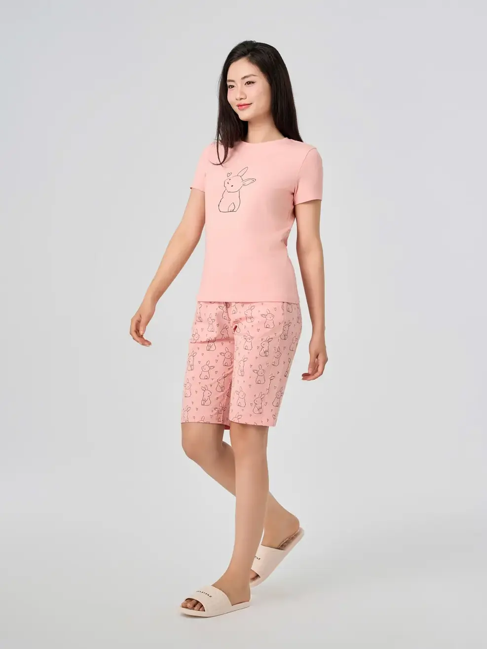 Bộ Đồ Nữ Cotton In Hình Chú Thỏ - HỒNG 056 - S