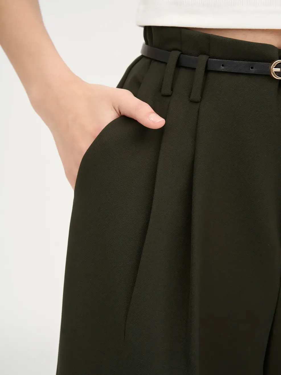 Quần Tây Nữ Suông Cạp Cao Đai Eo - Rêu - XL