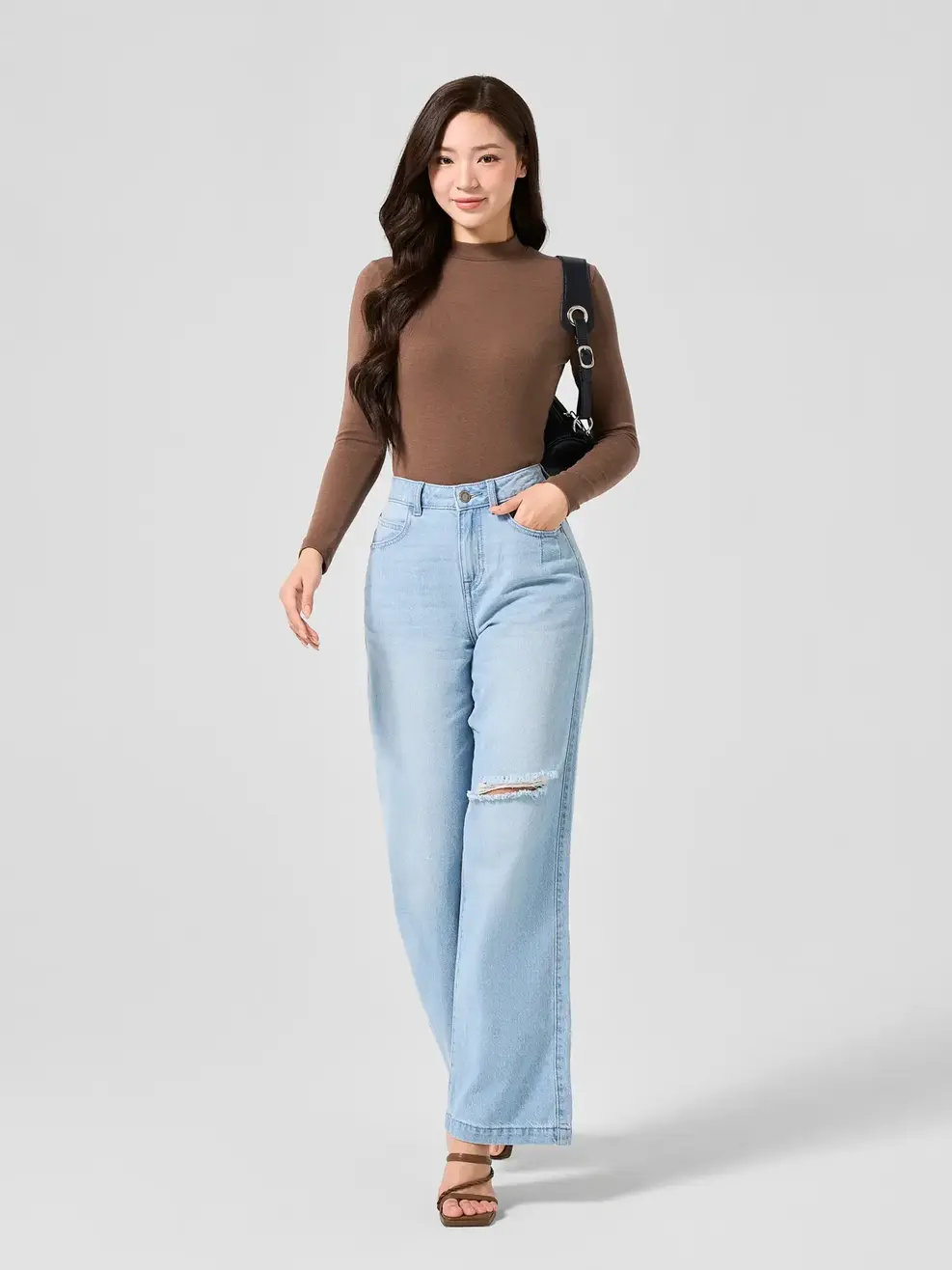 Quần Jean Nữ Ống Suông Mài Xước - Xanh nhạt - 30