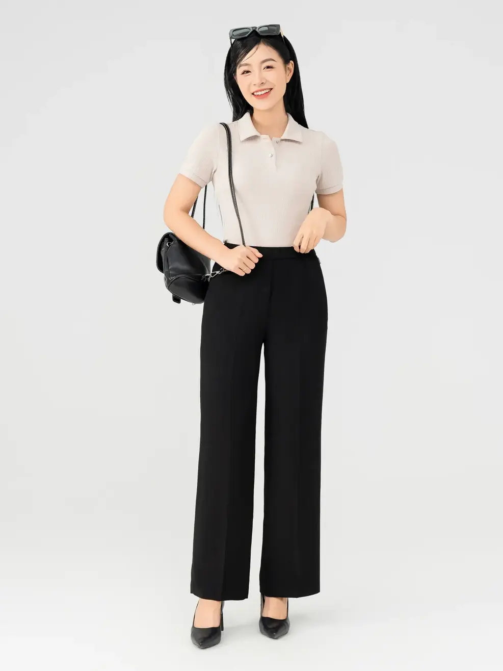 Quần Tây Nữ Suông Chun Luồn Lưng Sau - Đen - M