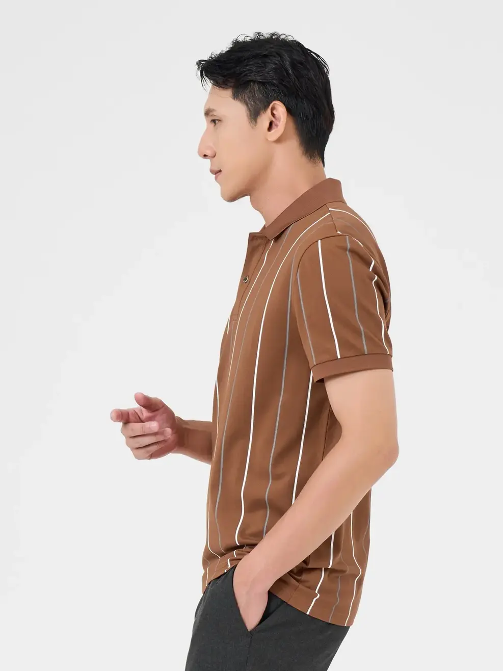 Áo Polo Nam Mắt Chim In Tràn Kẻ Hai Màu - Nâu - M