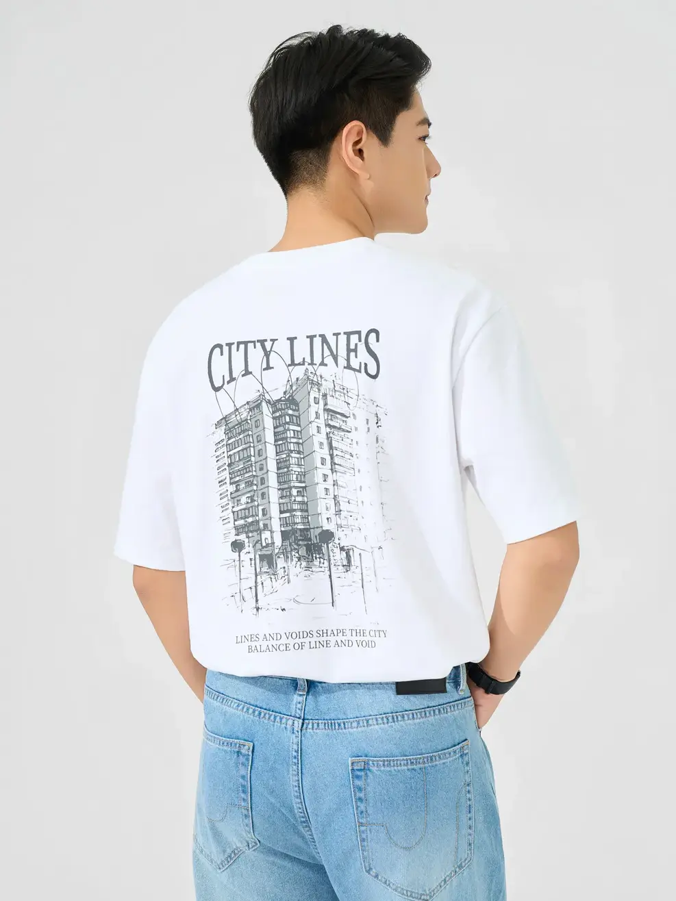 Áo Phông Nam Relax In CITY LINES - Trắng 001 - M