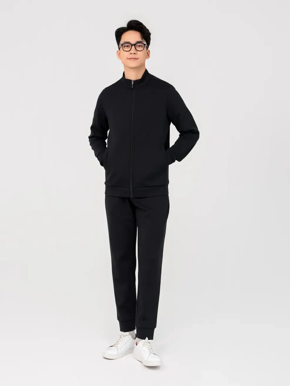 Áo Khoác Nỉ Thể Thao Nam Double Face Smart - Đen - 2XL